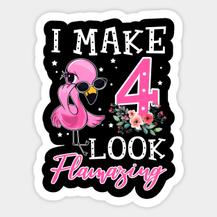 Kids I Make 4 Look Flamazing Flamingo Birthday Sticker